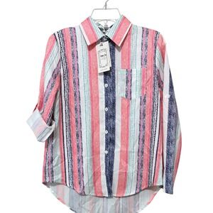 Coeur de Vague Womens Small NWT Striped Button Down Roll Tab Sleeve Shirt Pink